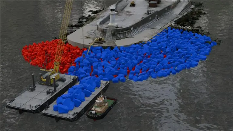 Computerised image of red and blue rocks to shore up Teesport