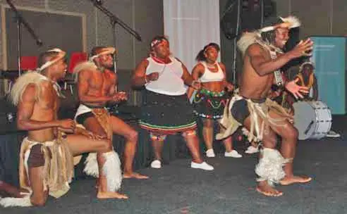 Zulu dancers entertaining guests at a gala dinner