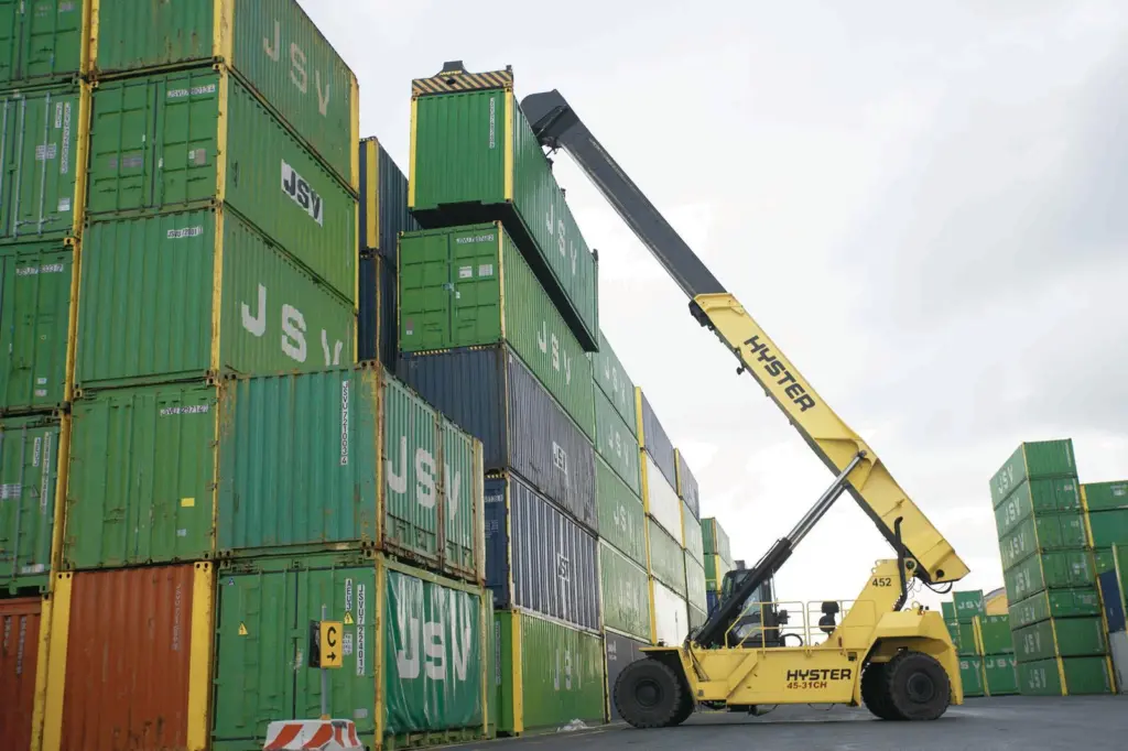 Hyster's new six-high reachstacker is enabled by a longer boom
