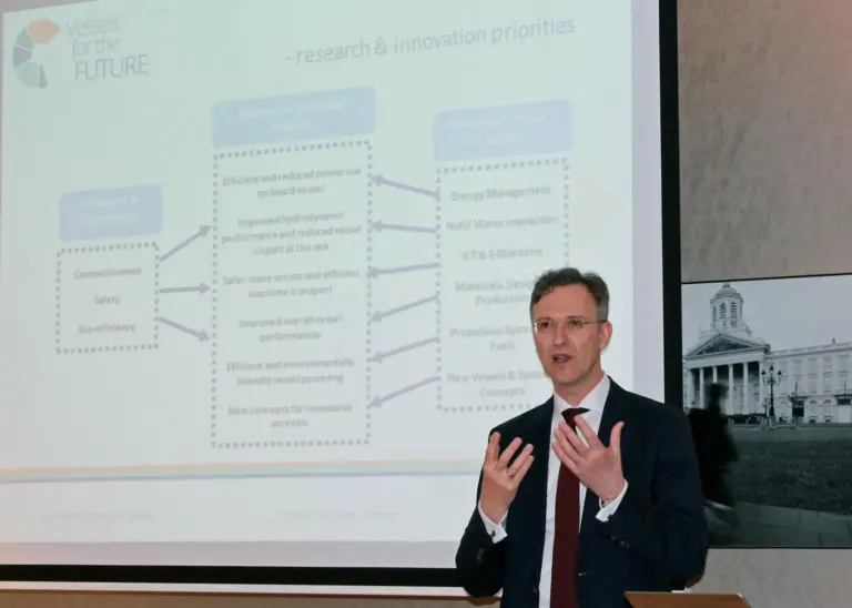 Dr Pierre C Sames introduced the 'Vessels for the Future' initiative at the European Shipping Week in Brussels. Photo: ESW