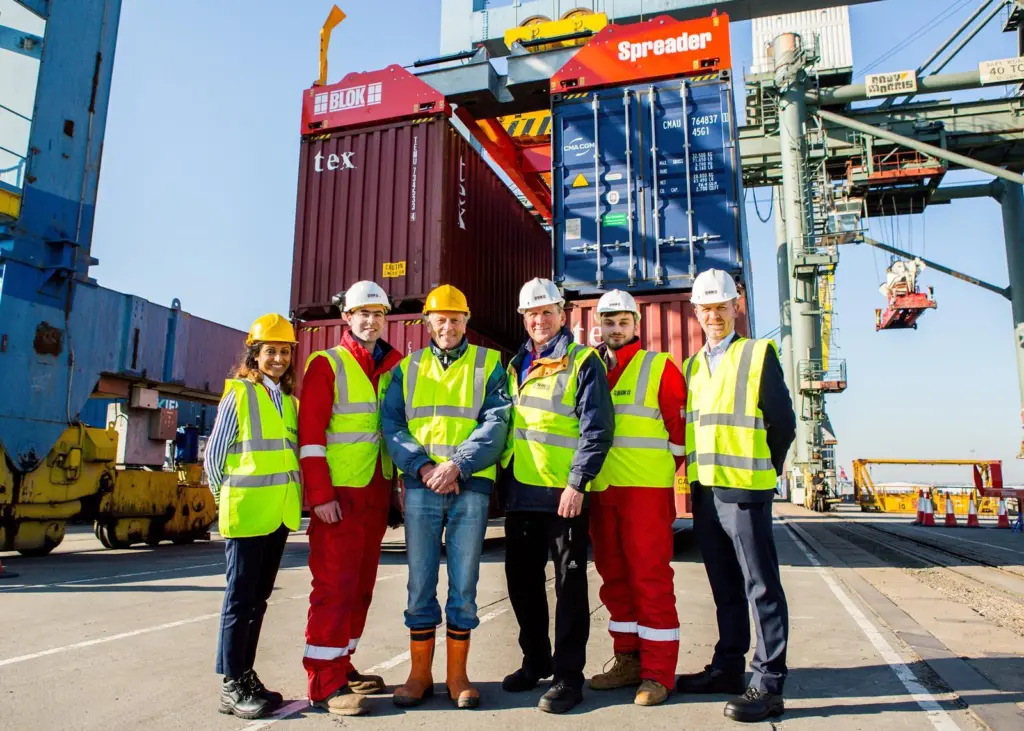 The BLOK Spreader allows for four empty shipping containers to be lifted and transported onto quaysides as a single block Photo: BCS