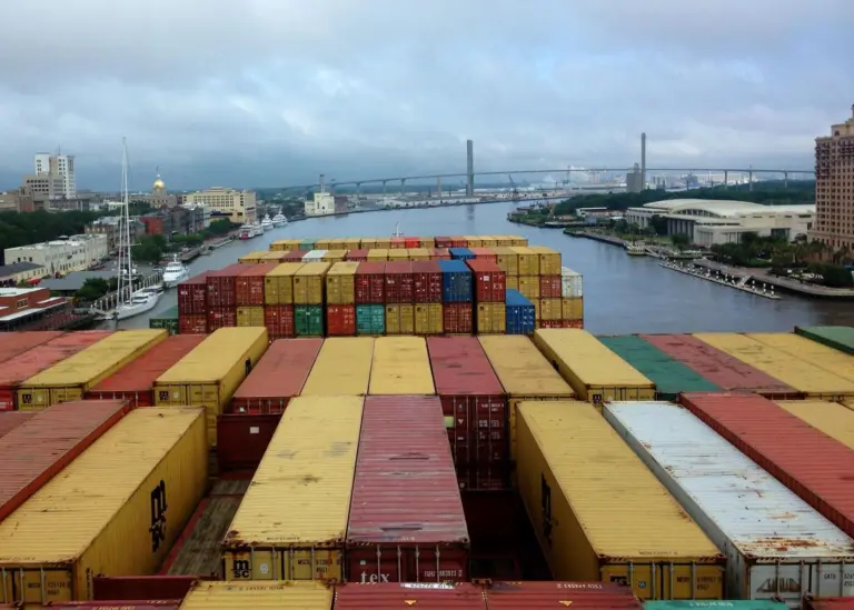 container ship on Savannah River
