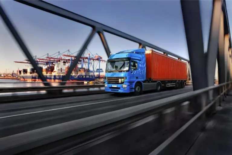 Cargo being transported from the port by road
