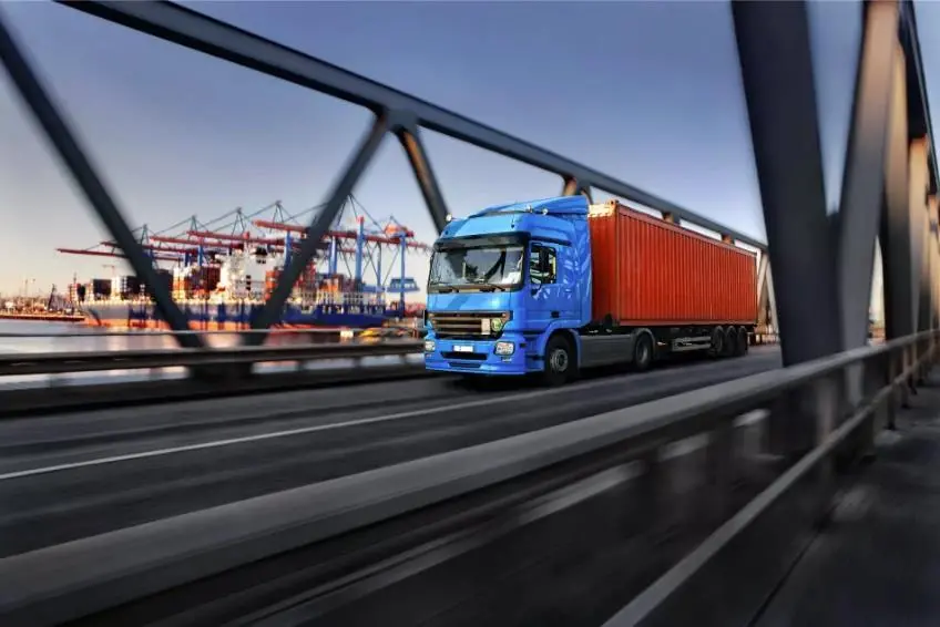 Cargo being transported from the port by road