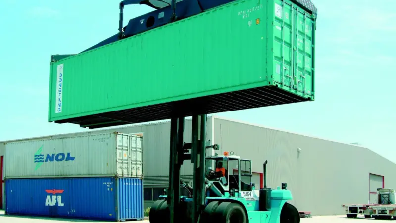 The choice between a reachstacker and a heavy duty container handling FLT - such as these Fantuzzi models - is usually clearly defined