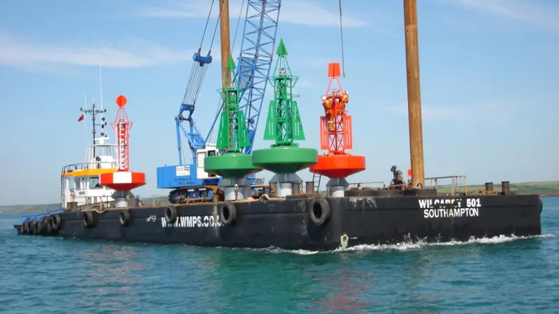Port Strategy: Hippo Super-Lite 3m buoys awaiting deployment off Milford Haven