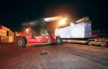 A reachstacker unloading a container at Hams Hall