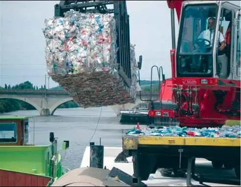 Waste barge being loaded