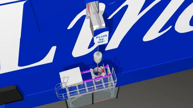 The PLUG shore power system automatically mates and disconnects,