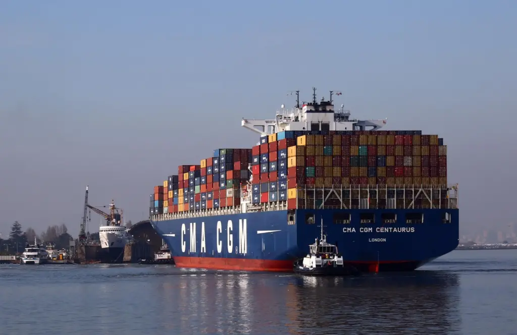Hit: CMA CGM Centaurus took out a crane at Jebel Ali in May. Credit: Alexis Madriga