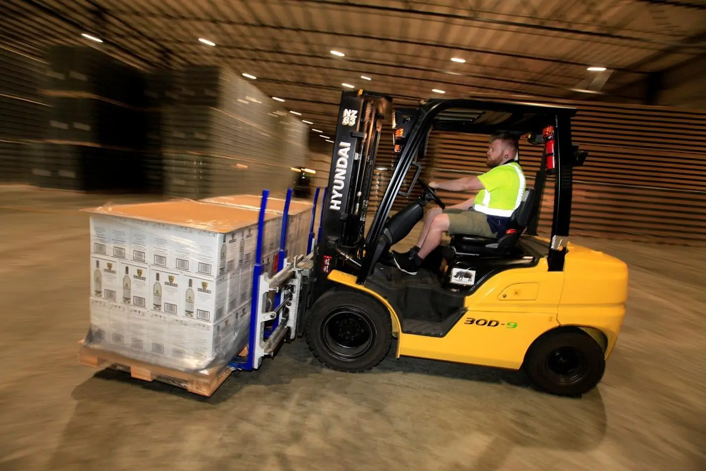Palletised wine being readied for export