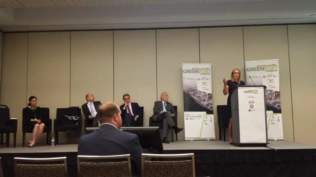 A session on climate change adaptation, addressed by Anna Choate of ICF International