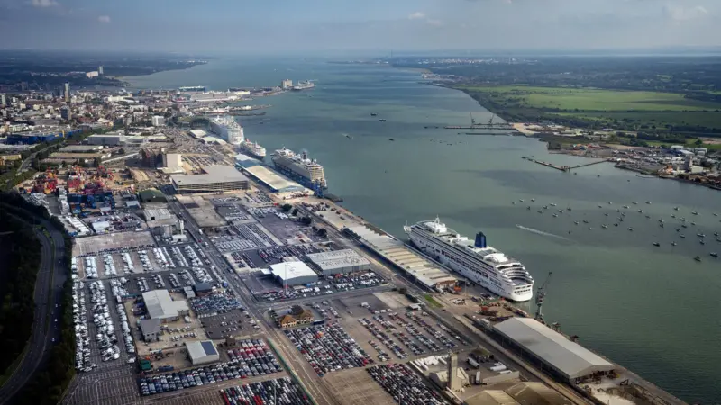 Six cruise ships docked in the Port of Southampton