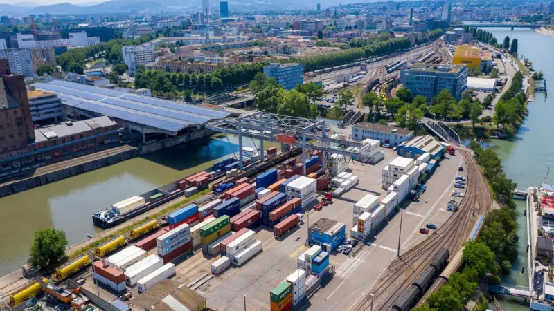 Swissterminal’s barge service links its Basel and French terminals with deep sea terminals in Rotterdam and Antwerp