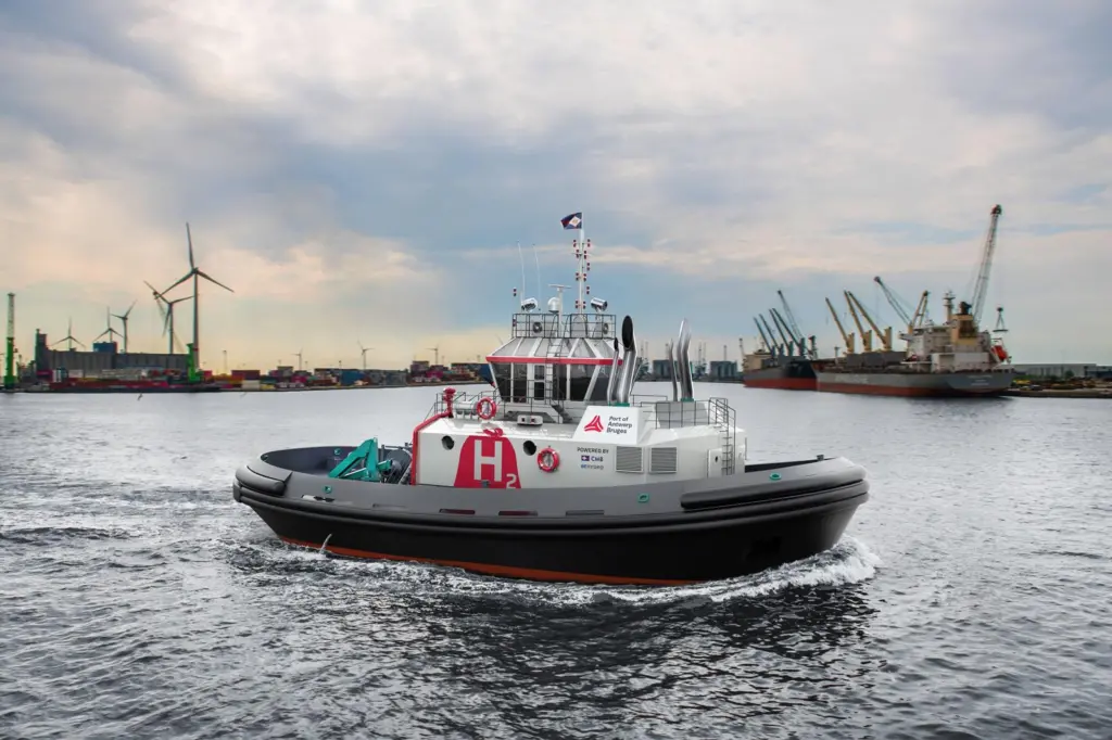The port is working on greening its fleet with a hydrogen and methanol powered tugboat, pictured Hydrotug