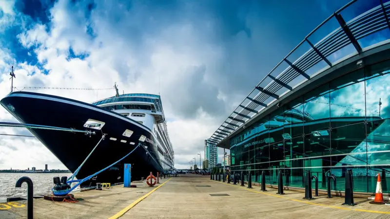 A cruise ship berthed in the Port of Liverpool