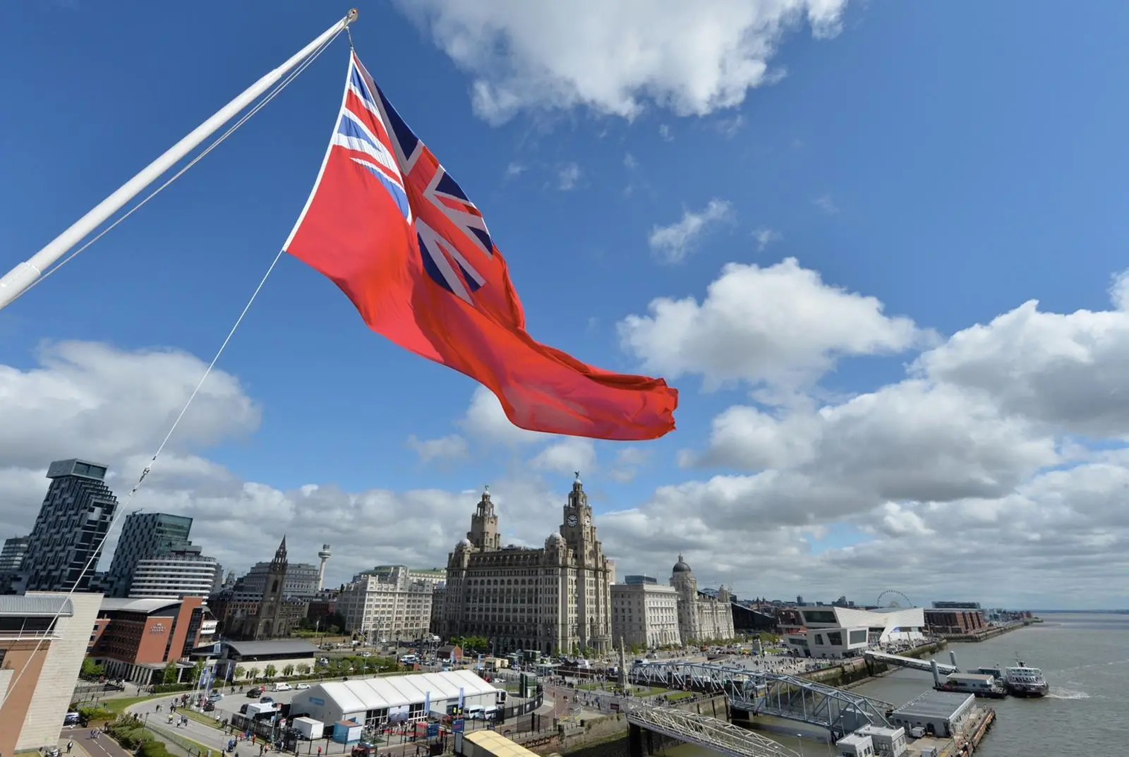 View of the cruise terminal at the Port of Liverpool from a visiting cruise ship