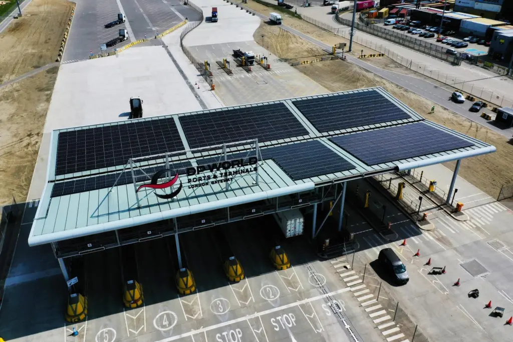 Photovoltaic panels on the roof at London Gateway hub