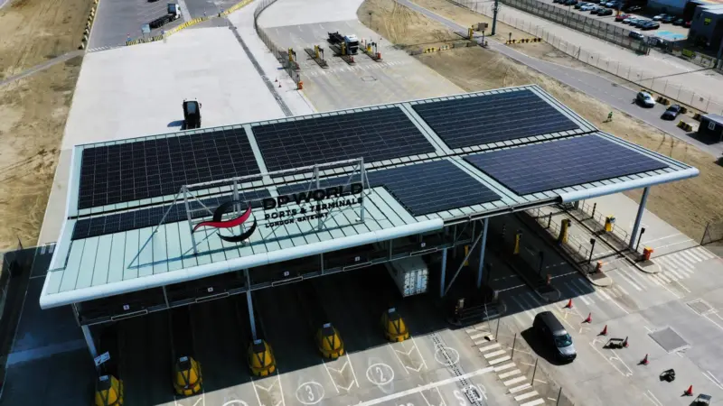 Photovoltaic panels on the roof at London Gateway hub