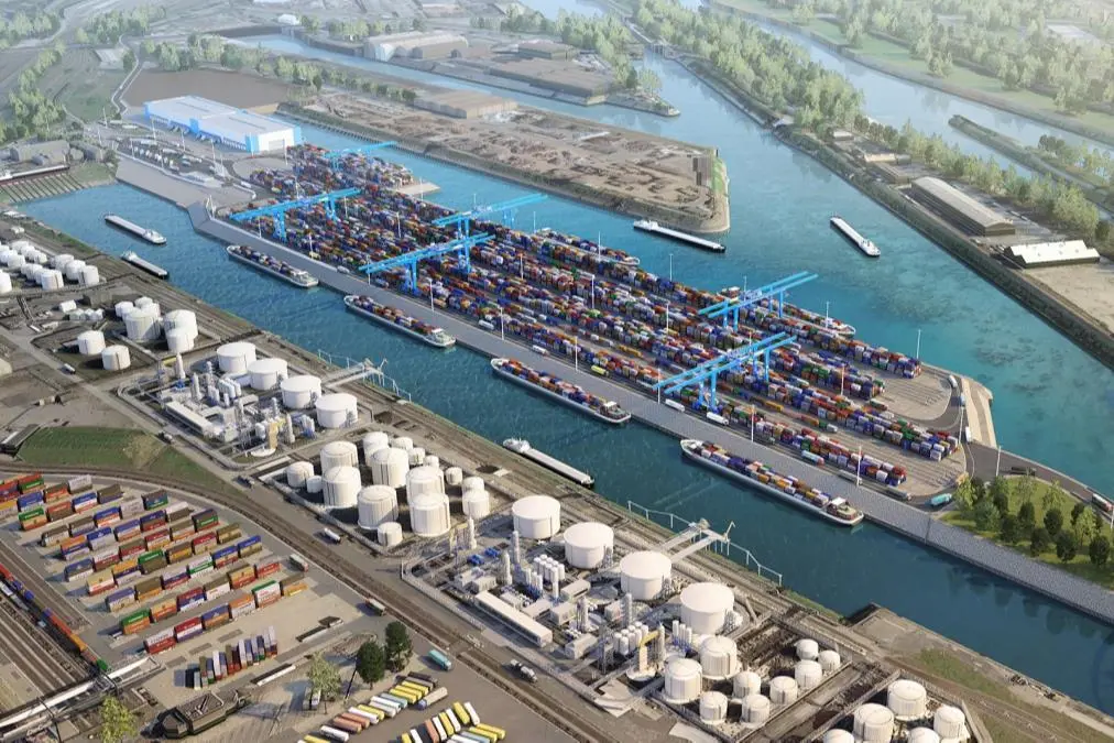 An overhead view of Duisburg Port