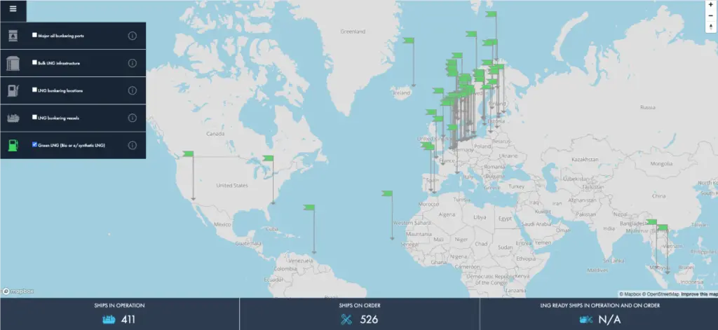 Bio-LNG bunkering availability map