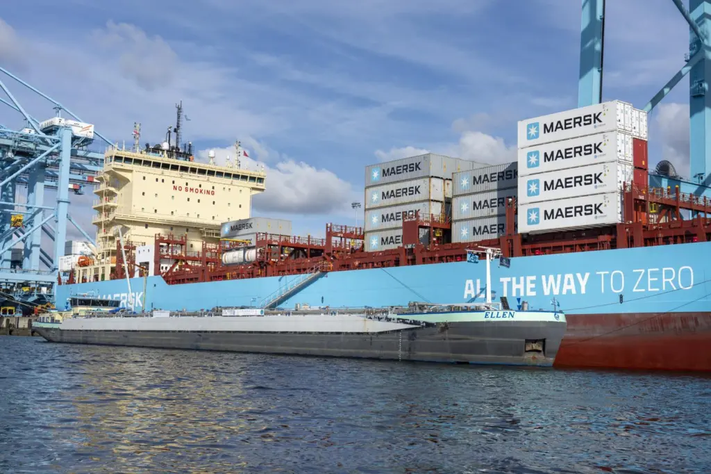 Maersk green methanol containership at Rotterdam