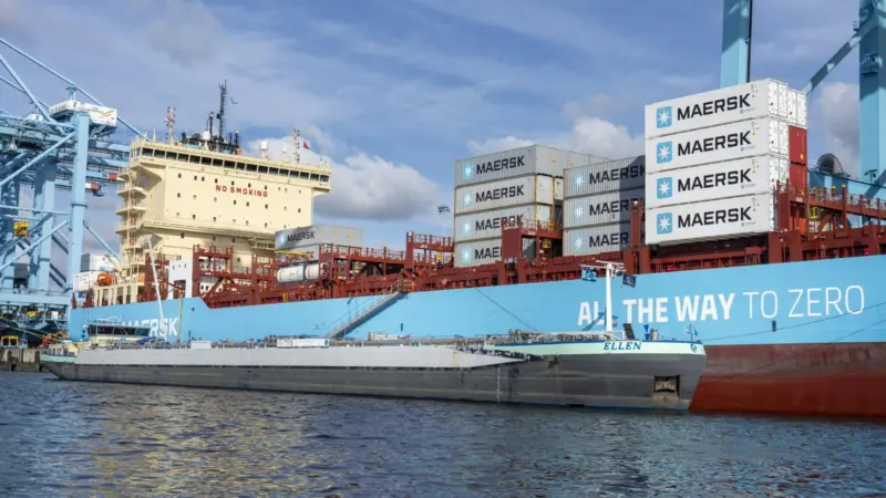 Maersk green methanol containership at Rotterdam