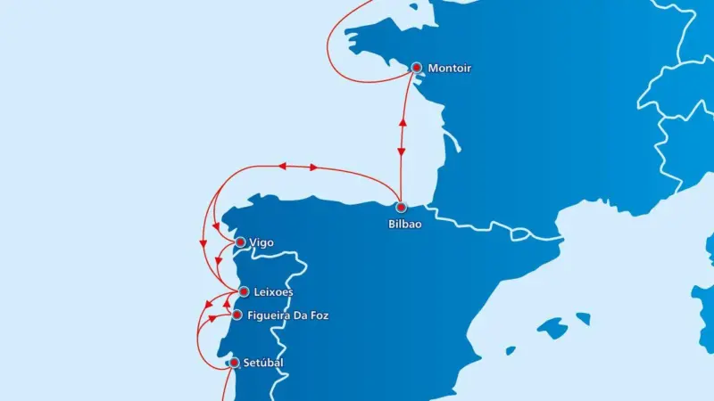 Map of WEC Lines' new Euro Maroc Service