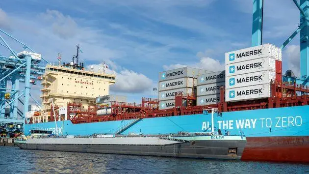 Maersk container ship at port in Rotterdam