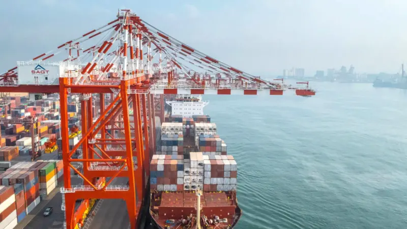 Container ship at port