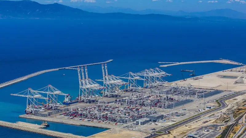 Morocco's rehabilitation and improvement works aim to extend the life of the port structures and improve their resilience to sea level rise, pictured Tanger Med Port