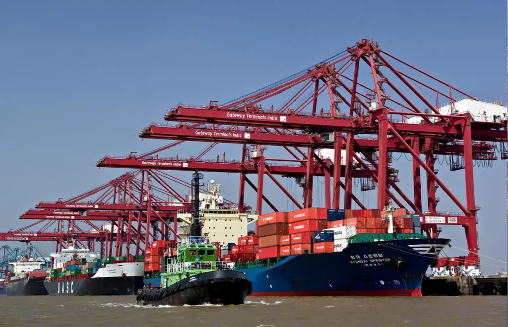 Vessels and ship-to-shore cranes at APMT Mumbai