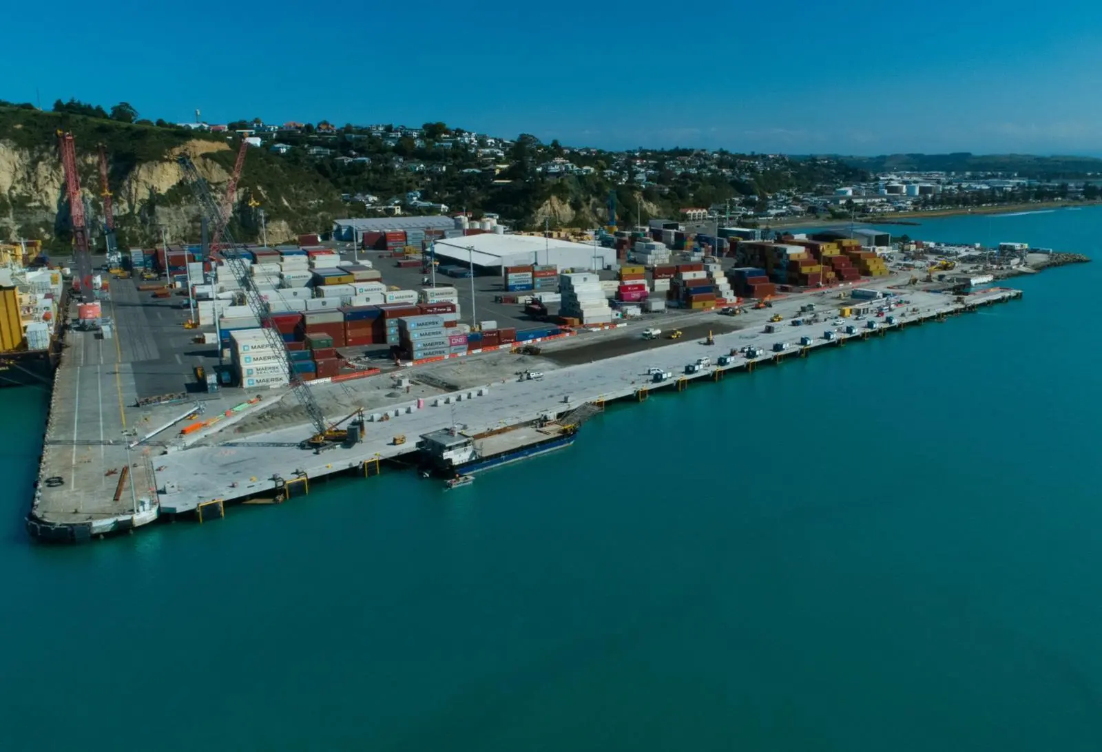 The image shows the new Napier Port 6 Wharf from an east to west view