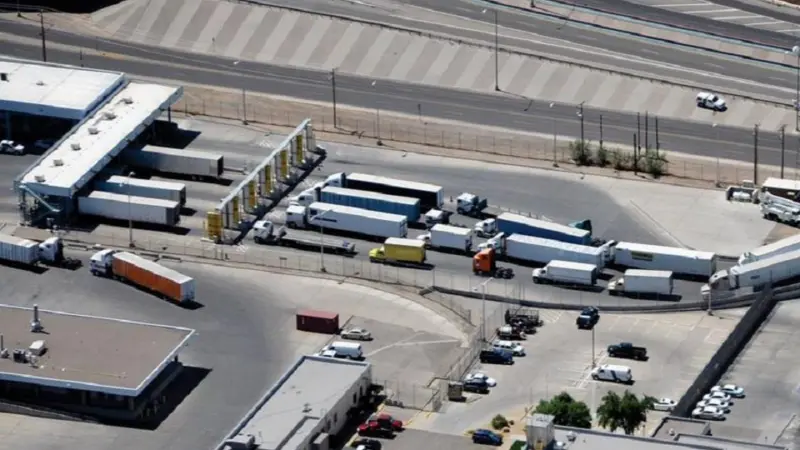 Cross-border trucks passing the Mexican border