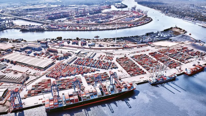 An aerial shot of HHLA's terminals