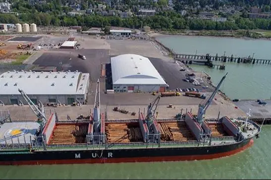 Bellingham shipping terminal pictured with a vessel on the quayside