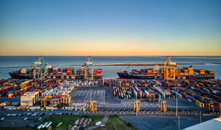 The image shows an overhead shot of a Flinders Port Holdings (FPH) terminal