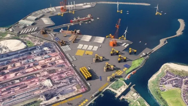 The image shows an overhead render of the plans for Port Talbot