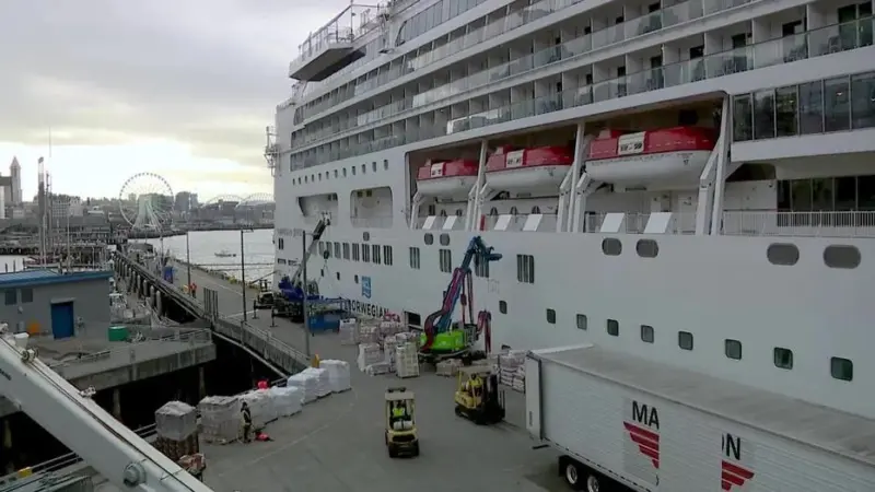 Shorepower connection at the Port of Seattle, US with a cruise ship connected