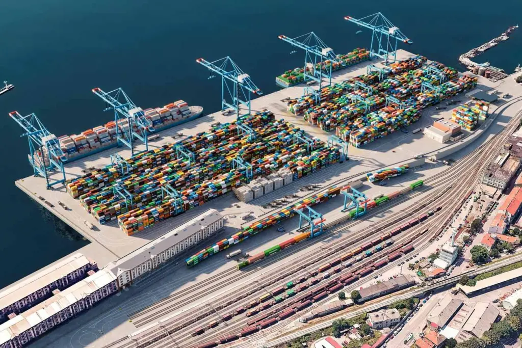 The image shows an overhead shot of Rijeka Gateway, a joint venture (JV) between APM Terminals and ENNA Logic