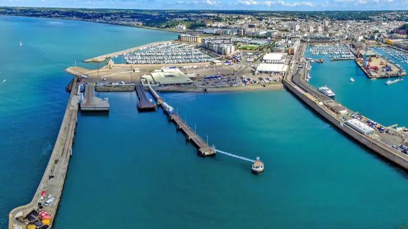 The image shows the existing harbourfront at St Helier harbour