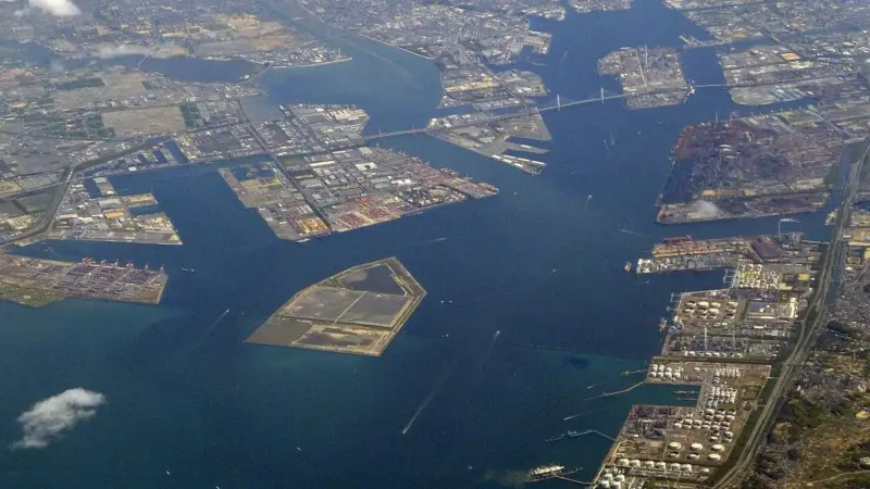 An aerial image of Nagoya Port