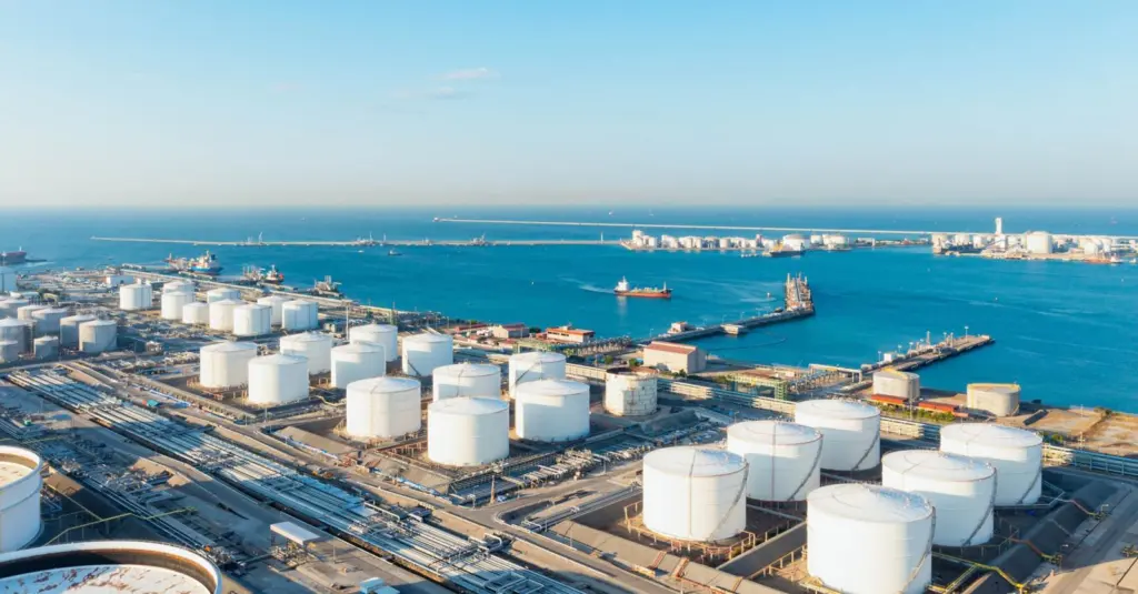 Gas holders at a port terminal