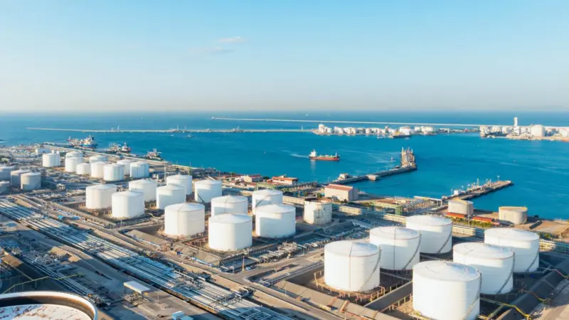 Gas holders at a port terminal