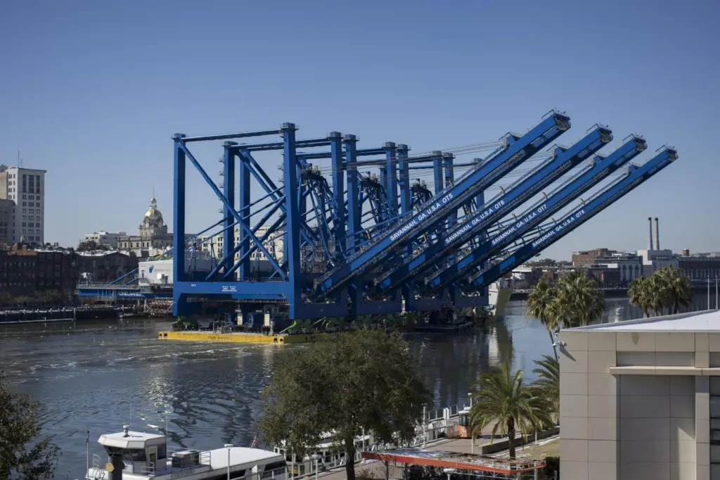 Four Konecranes electric ship-to-shore cranes arriving at the Port of Savannah, Georgia, US