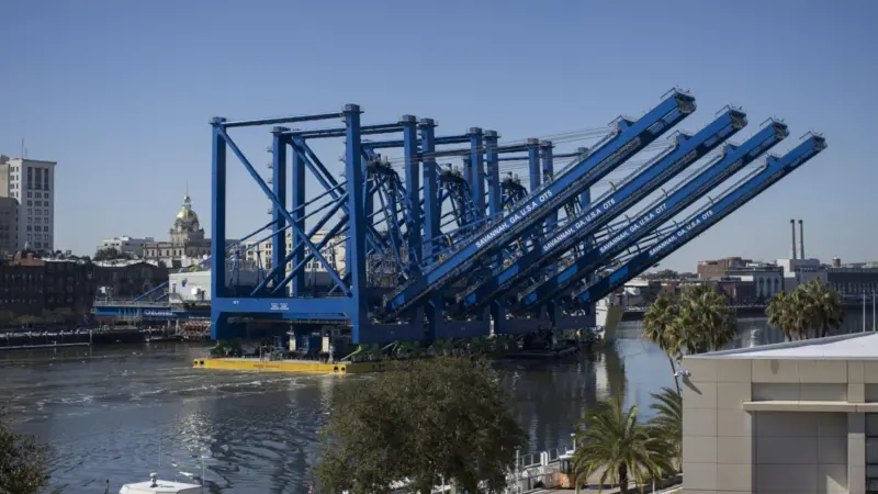 Four Konecranes electric ship-to-shore cranes arriving at the Port of Savannah, Georgia, US