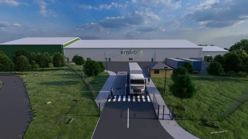 CGI image of an Enviroo plastic recycling plant at Ellesmere Port