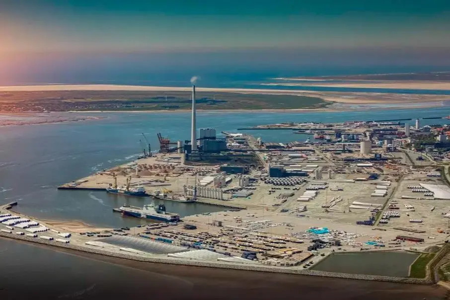 The image shows an overhead shot of the Port of Esbjerg