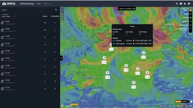Miros OSD Monitoring app screen