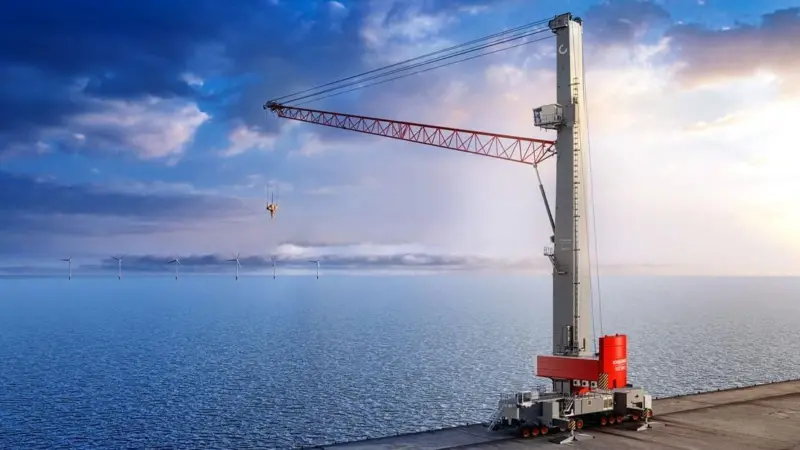 The image shows the Konecranes ESP.10 Mobile Harbor Crane on the quayside